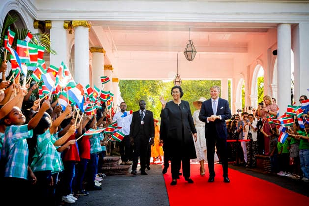 01-12-2025 Airport King Willem-Alexander and Queen Maxima on the 1st day of the 3 day statevisit to Suriname Surinamese President Jennifer Geerlings-Simons and her husband Glenn Geerlings welcomed the Royal Couple at the Presidential Palace. Â  Copyright: xPPEx