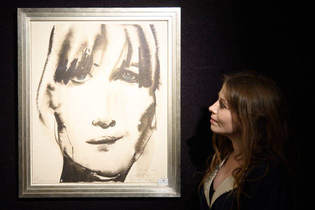 Bonhams Sound & Cinema: With Property from The Marianne Faithfull Estate Sale - Bonhams, London, UK - 1 December 2025 A staff member views A portrait of Marianne Faithfull, with dedication Say it in Broken English by Marlene Dumas (est. Â£2, 500 - Â£3, 500) which is on auction at Bonhams Sound & Cinema: With Property from The Marianne Faithfull Estate Sale ending from 3rd December 2025 at Bonhams in London, England, UK on Monday 1 December, 2025., Credit:Justin Ng Avalon UK, England, London, Bonhams  Copyright: xJustinxNgx xAvalonx 1055809846