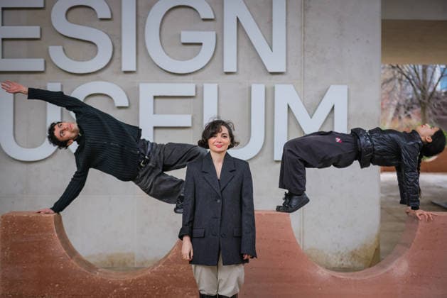 Open Monuments by Melek Zeynep Bulut photocall, new London Design Festival Landmark Project at the Design Museum, London, UK London, UK. 01st Dec, 2025. Artist Melek Zeynep Bulut poses with her work and two dancers. Open Monuments by Melek Zeynep Bulut, is a new public installation and London Design Festival Landmark Project in the courtyard of the Design Museum in Kensington. LDF will present Open Monuments by Melek Zeynep Bulut at the Design Museum from 1 - 14 Dec 2025., Credit:Imageplotter Avalon  Copyright: xImageplotterx xAvalonx 1055819767