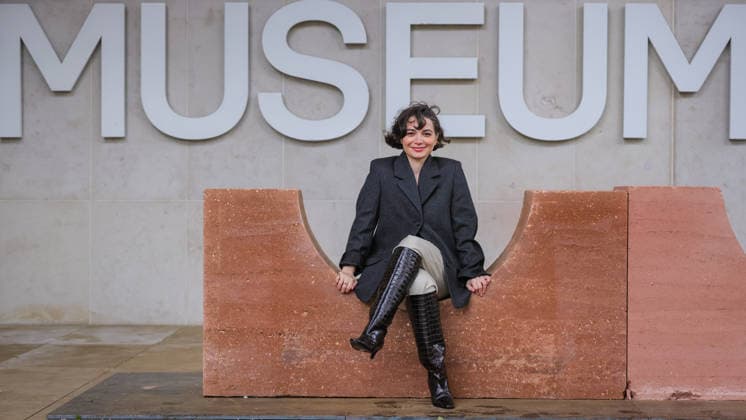 Open Monuments by Melek Zeynep Bulut photocall, new London Design Festival Landmark Project at the Design Museum, London, UK London, UK. 01st Dec, 2025. Artist Melek Zeynep Bulut poses with her work. Open Monuments by Melek Zeynep Bulut, is a new public installation and London Design Festival Landmark Project in the courtyard of the Design Museum in Kensington. LDF will present Open Monuments by Melek Zeynep Bulut at the Design Museum from 1 - 14 Dec 2025., Credit:Imageplotter Avalon  Copyright: xImageplotterx xAvalonx 1055819881