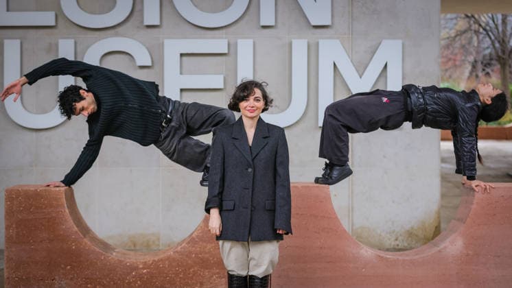 Open Monuments by Melek Zeynep Bulut photocall, new London Design Festival Landmark Project at the Design Museum, London, UK London, UK. 01st Dec, 2025. Artist Melek Zeynep Bulut poses with her work and two dancers. Open Monuments by Melek Zeynep Bulut, is a new public installation and London Design Festival Landmark Project in the courtyard of the Design Museum in Kensington. LDF will present Open Monuments by Melek Zeynep Bulut at the Design Museum from 1 - 14 Dec 2025., Credit:Imageplotter Avalon  Copyright: xImageplotterx xAvalonx 1055819915
