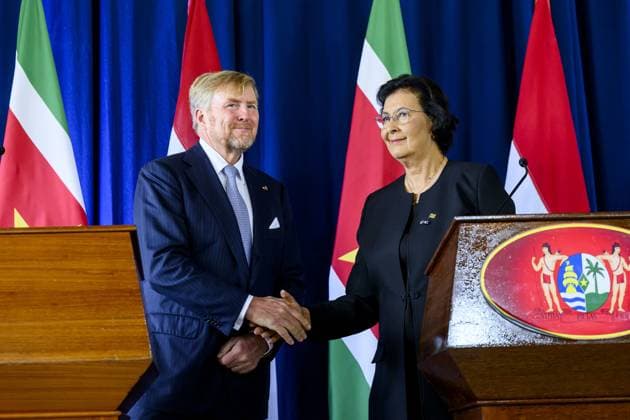 Paramaribo, The Netherlands, 2025-12-01 11:07:57 PARAMARIBO, December 1, 2025, Presidential Palace. King Willem-Alexander and Queen Maxima are paying a state visit to the Republic of Suriname at the invitation of President Jennifer Geerlings-Simons. The President and the King will deliver a short press statement, paying particular attention to the broad cooperation between the countries. PHOTO: NLBeeld Patrick van Emst Credit: NL Beeld Patrick van Emst  Copyright: xx x