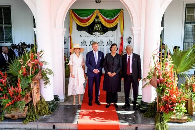 Paramaribo, The Netherlands, 2025-12-01 09:16:19 PARAMARIBO, December 1, 2025, Presidential Palace. King Willem-Alexander and Queen Maxima are paying a state visit to the Republic of Suriname at the invitation of President Jennifer Geerlings-Simons. President Simons and her husband will welcome the Royal Couple at the Presidential Palace with an official welcome ceremony, followed by a private chat. PHOTO: NLBeeld Patrick van Emst Credit: NL Beeld Patrick van Emst  Copyright: xx x
