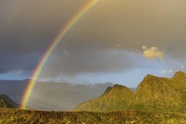 Regenbogen über dem Campingplatz, Flakstad, Lofoten, Nordland, Norwegen Rainbow over the campground, Flakstad, Lofoten, Nordland, Norway Copyright: imageBROKER ThomasxSchäffer ibltss15758351.jpg