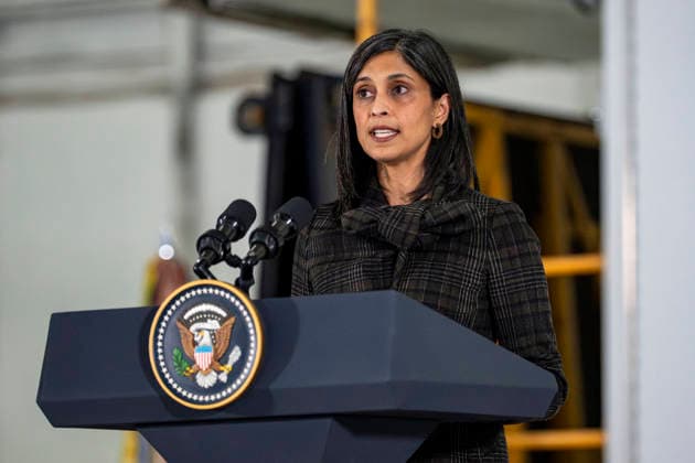 Second Lady Usha Vance speaks before creating care packages for deployed Service members with First Lady Melania Trump, the American Red Cross, U.S. Government Cabinet spouses and military spouses at Joint Base Andrews in Prince Georges County, Maryland on Monday, December 1, 2025.  WAP20251201332 BONNIExCASH