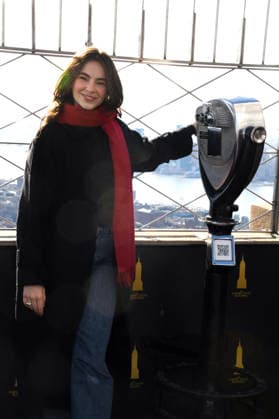 NEW YORK, NY- DECEMBER 1: Stella Cole visits the Empire State Building to celebrate the release of her third album, It™s Magic, and Cover of the Carpenters™ ˜Merry Christmas, Darling™ on December 1, 2025 in New York City. Copyright: xMediaPunchx