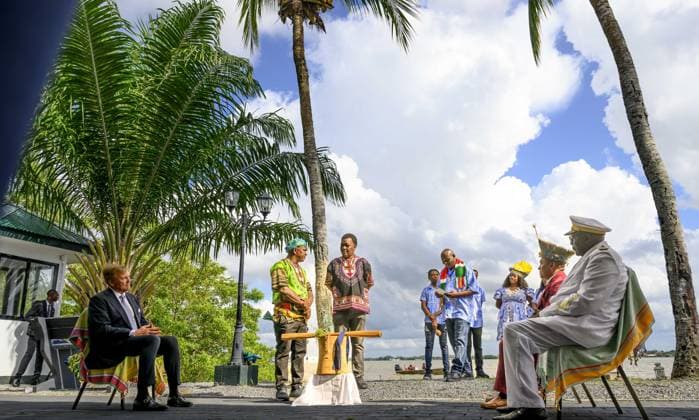 Paramaribo, The Netherlands, 2025-12-01 15:27:36 PARAMARIBO, December 1, 2025. King Willem-Alexander and Queen Maxima are paying a state visit to the Republic of Suriname at the invitation of President Jennifer Geerlings-Simons. King Willem-Alexander and Queen Maxima will speak with representatives of descendants of enslaved people and indigenous communities in Suriname about the past and the future. PHOTO: NLBeeld Patrick van Emst Credit: NL Beeld Patrick van Emst  Copyright: xx x