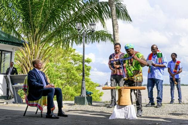 Paramaribo, The Netherlands, 2025-12-01 15:32:02 PARAMARIBO, December 1, 2025. King Willem-Alexander and Queen Maxima are paying a state visit to the Republic of Suriname at the invitation of President Jennifer Geerlings-Simons. King Willem-Alexander and Queen Maxima will speak with representatives of descendants of enslaved people and indigenous communities in Suriname about the past and the future. PHOTO: NLBeeld Patrick van Emst Credit: NL Beeld Patrick van Emst  Copyright: xx x
