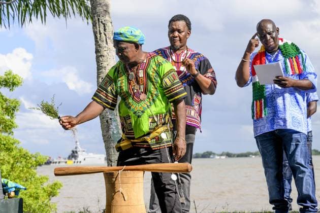 Paramaribo, The Netherlands, 2025-12-01 15:32:59 PARAMARIBO, December 1, 2025. King Willem-Alexander and Queen Maxima are paying a state visit to the Republic of Suriname at the invitation of President Jennifer Geerlings-Simons. King Willem-Alexander and Queen Maxima will speak with representatives of descendants of enslaved people and indigenous communities in Suriname about the past and the future. PHOTO: NLBeeld Patrick van Emst Credit: NL Beeld Patrick van Emst  Copyright: xx x