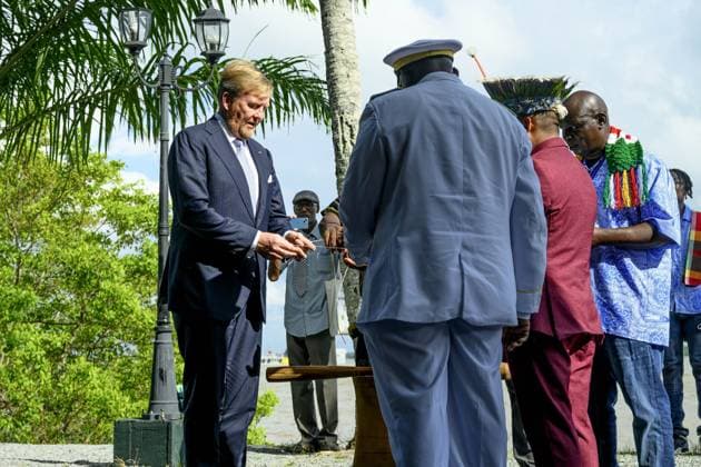 Paramaribo, The Netherlands, 2025-12-01 15:34:42 PARAMARIBO, December 1, 2025. King Willem-Alexander and Queen Maxima are paying a state visit to the Republic of Suriname at the invitation of President Jennifer Geerlings-Simons. King Willem-Alexander and Queen Maxima will speak with representatives of descendants of enslaved people and indigenous communities in Suriname about the past and the future. PHOTO: NLBeeld Patrick van Emst Credit: NL Beeld Patrick van Emst  Copyright: xx x