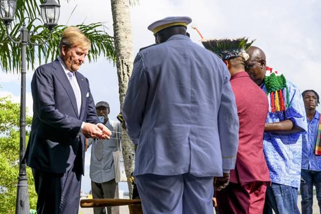 Paramaribo, The Netherlands, 2025-12-01 15:34:44 PARAMARIBO, December 1, 2025. King Willem-Alexander and Queen Maxima are paying a state visit to the Republic of Suriname at the invitation of President Jennifer Geerlings-Simons. King Willem-Alexander and Queen Maxima will speak with representatives of descendants of enslaved people and indigenous communities in Suriname about the past and the future. PHOTO: NLBeeld Patrick van Emst Credit: NL Beeld Patrick van Emst  Copyright: xx x