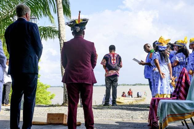 Paramaribo, The Netherlands, 2025-12-01 15:40:03 PARAMARIBO, December 1, 2025. King Willem-Alexander and Queen Maxima are paying a state visit to the Republic of Suriname at the invitation of President Jennifer Geerlings-Simons. King Willem-Alexander and Queen Maxima will speak with representatives of descendants of enslaved people and indigenous communities in Suriname about the past and the future. PHOTO: NLBeeld Patrick van Emst Credit: NL Beeld Patrick van Emst  Copyright: xx x
