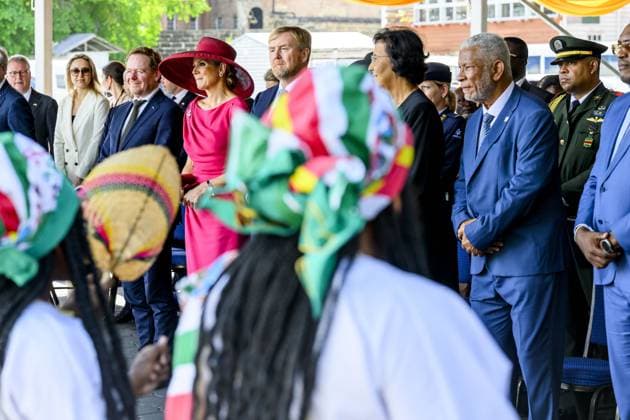 Paramaribo, The Netherlands, 2025-12-01 15:12:19 PARAMARIBO, December 1, 2025. King Willem-Alexander and Queen Maxima are paying a state visit to the Republic of Suriname at the invitation of President Jennifer Geerlings-Simons. King Willem-Alexander and Queen Maxima will speak with representatives of descendants of enslaved people and indigenous communities in Suriname about the past and the future. PHOTO: NLBeeld Patrick van Emst Credit: NL Beeld Patrick van Emst  Copyright: xx x