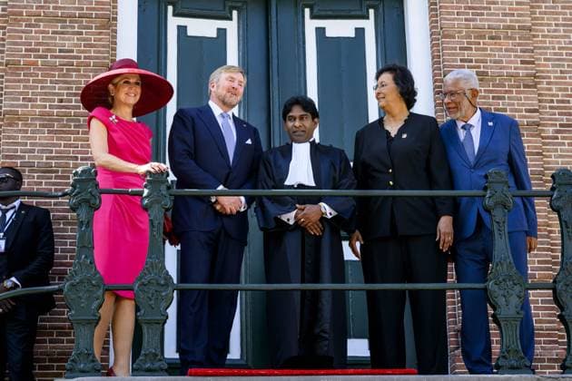 Paramaribo, The Netherlands, 2025-12-01 14:34:03 PARAMARIBO, 1 December 2025, Court of Justice. King Willem-Alexander and Queen Maxima are paying a state visit to the Republic of Suriname at the invitation of President Jennifer Geerlings-Simons. As part of the separation of powers, the judiciary will also be visited. At the Court of Justice, the Royal Couple will speak with the President of the Court and several judges about the importance of judicial independence in a democratic constitutional state. PHOTO: NLBeeld Patrick van Emst Credit: NL Beeld Patrick van Emst  Copyright: xx x