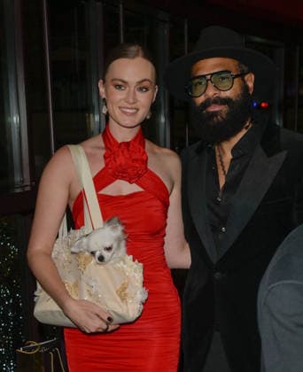 Boisdale Cigar Awards 2025, Boisdale of Canary Wharf, London 01-12-2025 David Haye and Sian Osborne with their pet Chihuahua seen at the Boisdale Cigar Awards 2025, Boisdale of Canary Wharf, London 01-12-2025, Credit:Jules Annan Avalon  Copyright: xJulesxAnnanx xAvalonx 1055877217