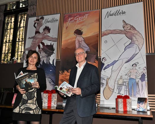 Milan, Italy ReNoir Comics Gaijin the publishing house of the Yellow Kid Best Comic 2025 award at Lucca Comics and Games with an institutional meeting and presentation of JIMMY Korean author In the photo: Giovanni Ferrario and Rosanna Brusco co-founders of Renoir Comics  Copyright: xNickxZonnax xipa-agency.netx xNickxZonnax IPA_Agency_IPA68608020