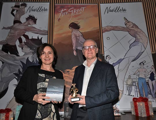 Milan, Italy ReNoir Comics Gaijin the publishing house of the Yellow Kid Best Comic 2025 award at Lucca Comics and Games with an institutional meeting and presentation of JIMMY Korean author In the photo: Giovanni Ferrario and Rosanna Brusco co-founders of Renoir Comics  Copyright: xNickxZonnax xipa-agency.netx xNickxZonnax IPA_Agency_IPA68608024