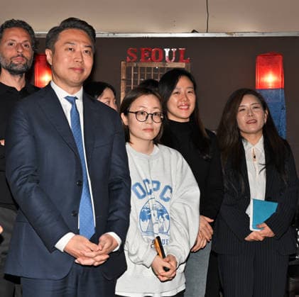 Milan, Italy ReNoir Comics Gaijin the publishing house of the Yellow Kid Award Best Comic 2025 at Lucca Comics and Games with institutional meeting and presentation of JIMMY Korean author In the photo: Kim Tae Woo Vice Consul General Consulate of the Republic of Korea in Milan and JIMMY Korean author, Ban Hye Young South Korean actress  Copyright: xNickxZonnax xipa-agency.netx xNickxZonnax IPA_Agency_IPA68608033