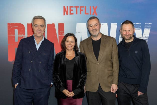 Harlan Coben’s Run Away launch event in London, UK - 01 Dec 2025 (L-R), James Nesbitt, Nicola Shindler, Richard Fee and Danny Brocklehurst attend Harlan Coben’s Run Away launch event, at the BFI Southbank in London. London United Kingdom Copyright: xPhilxLewisx xSOPAxImagesx JamNicRutDanRic_RunAway-5205