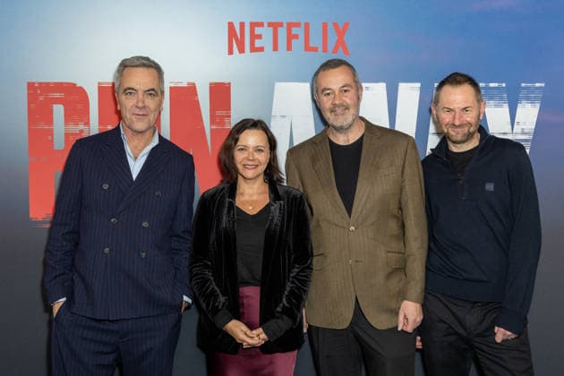 December 1, 2025, London, United Kingdom: (L-R), James Nesbitt, Nicola Shindler, Richard Fee and Danny Brocklehurst attend Harlan Coben™s Run Away launch event, at the BFI Southbank in London. London United Kingdom - ZUMAs197 20251201_aaa_s197_186 Copyright: xPhilxLewisx