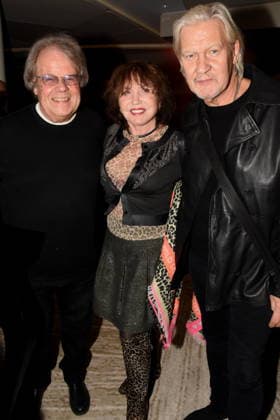 Holm Dressler Producer Director Dunja Siegel Johnny Logan Saenger Muenchen 01 12 2025 Hotel Vierjahreszeiten Kempinski Book Presentation by Fritz Egner Presenter My Life Between Rhythm and Blues in Munich Photo Muenchen