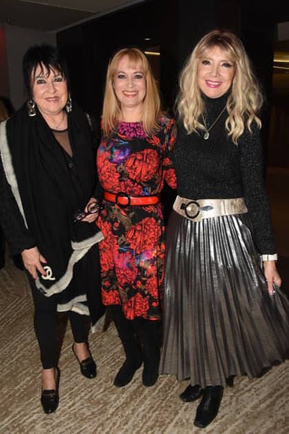 Ursula Ackermann Kaefer widow Sophie Adell actress Cornelia Corba actress singer Munich 01 12 2025 Hotel Vierjahreszeiten Kempinski book presentation by Fritz Egner presenter Mein Leben Zwischen Rhythm und Blues in Muenchen photo Munich