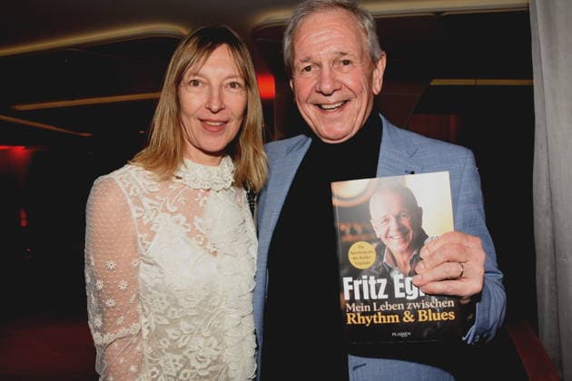 Yvonne Wirsing Journalist Fritz Egner Presenter Author Munich 01 12 2025 Hotel Vierjahreszeiten Kempinski Book Presentation of Fritz Egner Presenter My Life Between Rhythm and Blues in Munich Photo Munich