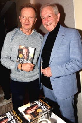 Willy Astor Cabaret artist Fritz Egner Presenter Author Munich 01 12 2025 Hotel Vierjahreszeiten Kempinski Book Presentation of Fritz Egner Presenter My Life Between Rhythm and Blues in Munich Photo Munich