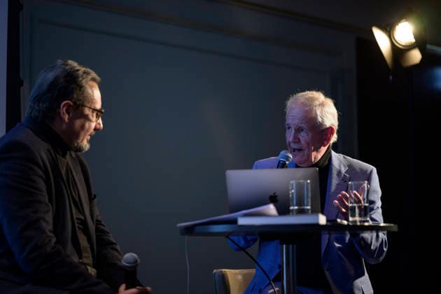 Stage talk moderated by Alex Gernandt Fritz Egner presents his book Mein Leben zwischen Rhythm Blues at the Hotel Vier Jahreszeiten Kempinski, Munich on 1 12 2025
