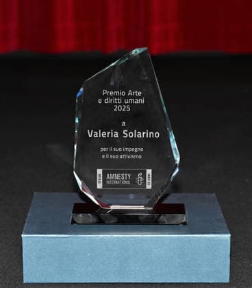 Milan, Italy Valeria Solarino receives the Art and Human Rights Award from AMNESTY INTERNATIONAL ITALY in the presence of high school students and presents her documentary Solidarity is not a crime: the case of Sean Binder. In the photo: the Art and Human Rights Award from AMNESTY INTERNATIONAL ITALY to Valeria Solarino.  Copyright: xNickxZonnax xipa-agency.netx xNickxZonnax IPA_Agency_IPA68642106