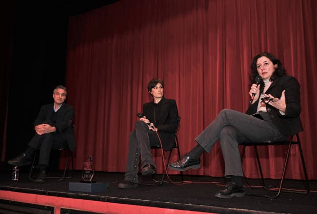 Milan, Italy Valeria Solarino receives the Art and Human Rights Award from AMNESTY INTERNATIONAL ITALY in the presence of high school students and presents her documentary Solidarity is not a crime: the case of Sean Binder. In the photo: Valeria Solarino with Alba Bonetti, president of the Italian section of Amnesty International and Fabio Cutri during the presentation.  Copyright: xNickxZonnax xipa-agency.netx xNickxZonnax IPA_Agency_IPA68642143
