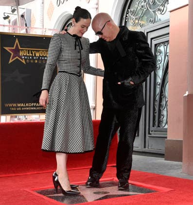 Actress Sarah Paulson (L) is joined by Ryan Murphy during an unveiling ceremony honoring her with the 2,829th star on the Hollywood Walk of Fame in Los Angeles on Tuesday, December 2, 2025.  LAP2025120204 JIMxRUYMEN