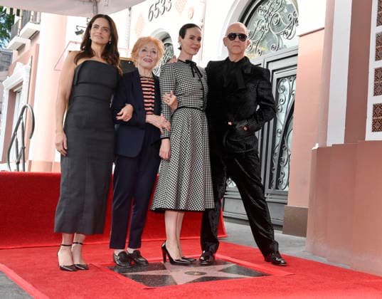Actress Sarah Paulson (3rd-R) is joined by Amanda Peet, Holland Taylor and Ryan Murphy (L-R) during an unveiling ceremony honoring her with the 2,829th star on the Hollywood Walk of Fame in Los Angeles on Tuesday, December 2, 2025.  LAP2025120210 JIMxRUYMEN