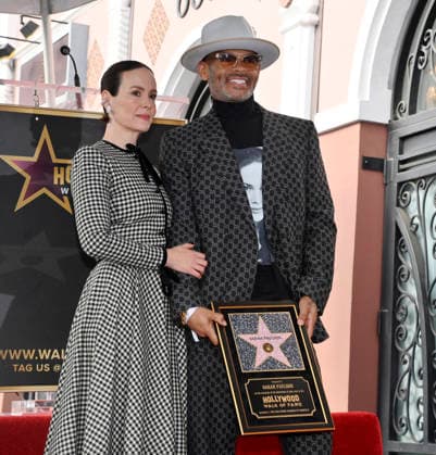 Actress Sarah Paulson (L) is joined by Jesse Anthony Hemingway during an unveiling ceremony honoring her with the 2,829th star on the Hollywood Walk of Fame in Los Angeles on Tuesday, December 2, 2025.  LAP20251202216 JIMxRUYMEN