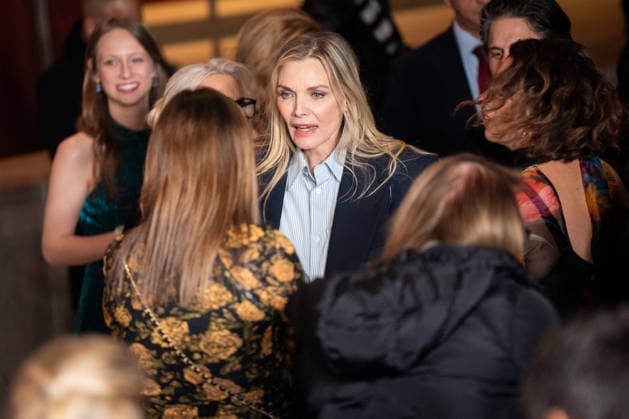 Michelle Pfeiffer arrives for the Oh. What. Fun. movie premiere on Tuesday, Dec. 2, 2025. The movie starring Pfeiffer will be available for streaming on Amazon Prime starting December 3.  NYP20251202927 ANGELINAxKATSANIS