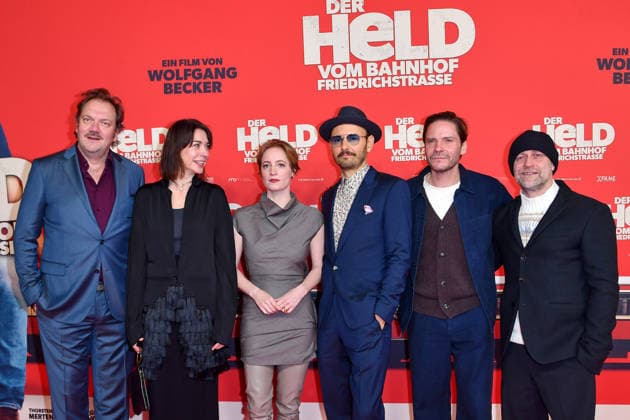 Charly Hübner, Christiane Paul, Leonie Benesch, Leon Ullrich, Daniel Brühl and Jürgen Vogel at the premiere of DER HELD VOM BAHNHOF FRIEDRICHSTRASSE at the Delphi Filmpalast in Berlin 02 12 2025