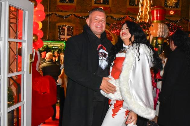 ABBkoeln Iris Klein Katzenberger and Stefan Braun Reality TV couple Christmas dress as guests at Katys X Mas Wonderland Christmas Party at Wolkenburg on 02 12 2025 in Cologne NRW Germany