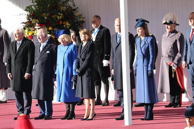 . 03 12 2025. Windsor, United Kingdom. King Charles III, Queen Camilla, Prince William and Kate Middleton, the Prince and Princess of Wales, welcome the President of Germany Frank-Walter Steinmeier and his wife Elke Büdenbender in Windsor, at the start of their three day State Visit to the United Kingdom.  xStephenxLockx xi-Imagesx IIM-26430-0012
