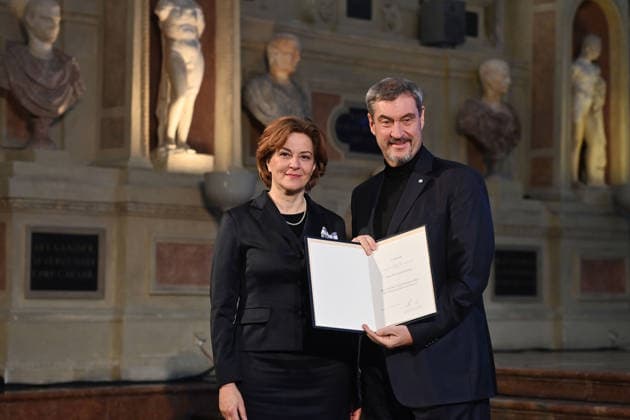 Martina GEDECK Actress , Markus SOEDER State Premier of Bavaria and CSU Chairman Bavarian Maximilian Order Award Ceremony on 03 12 2025 at the Antiquariat of the Residence in Munich