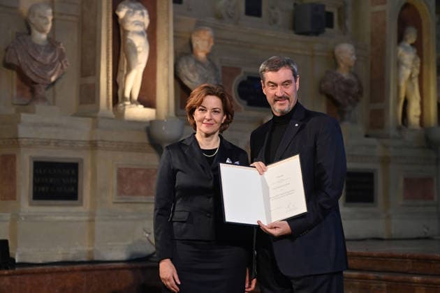 Martina GEDECK Actress , Markus SOEDER State Premier of Bavaria and CSU Chairman Bavarian Maximilian Order Award Ceremony on 03 12 2025 at the Antiquariat of the Residence in Munich