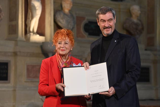 Herlinde KOELBL Photo Artist , Markus SOEDER State Premier of Bavaria and CSU Chairman Award of the Bavarian Maximilian Order on 03 12 2025 in the Antiquariat of the Residence in Munich