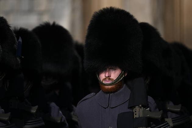 The President of Germany in Windsor, paying a State Visit to the United Kingdom Royal guards in Windsor. The President of the Federal Republic of Germany, accompanied by Ms. Elke Büdenbender, paying a State Visit to the United Kingdom as the guests of Their Majesties The King and Queen., Credit:Tony Kershaw Avalon UK  Copyright: xTonyxKershawx xAvalonx 1056223864