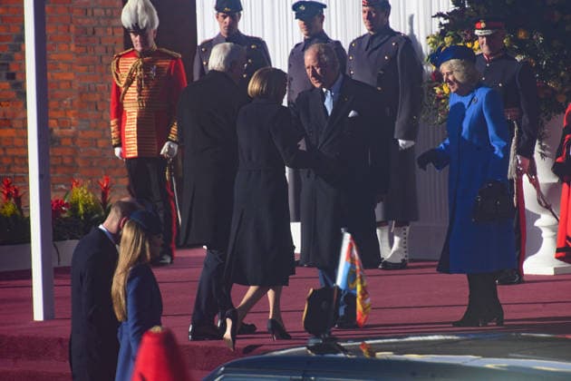 Ceremonial Welcome For State Visit of The President of Germany - Windsor, Windsor, UK - Wednesday 03 December 2025 (L-R) - German President Frank-Walter Steinmeier, wife Elke Büdenbender, King Charles III, Queen Camilla at the Ceremonial Welcome for the State Visit of The President of Germany Frank-Walter Steinmeier at Windsor in Windsor, England, UK on Wednesday 03 December, 2025., Credit:Justin Ng Avalon UK, England, Windsor, Windsor Copyright: xJustinxNgx xAvalonx 1056228255