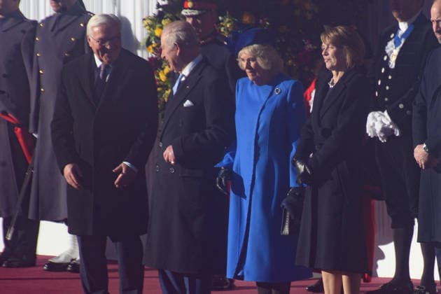 Ceremonial Welcome For State Visit of The President of Germany - Windsor, Windsor, UK - Wednesday 03 December 2025 (L-R) - German President Frank-Walter Steinmeier, King Charles III, Queen Camilla, Elke Büdenbender at the Ceremonial Welcome for the State Visit of The President of Germany Frank-Walter Steinmeier at Windsor in Windsor, England, UK on Wednesday 03 December, 2025., Credit:Justin Ng Avalon UK, England, Windsor, Windsor Copyright: xJustinxNgx xAvalonx 1056228294