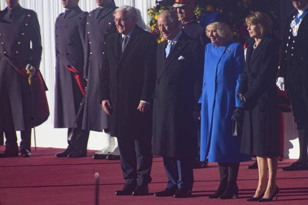 Ceremonial Welcome For State Visit of The President of Germany - Windsor, Windsor, UK - Wednesday 03 December 2025 (L-R) - German President Frank-Walter Steinmeier, King Charles III, Queen Camilla, Elke Büdenbender at the Ceremonial Welcome for the State Visit of The President of Germany Frank-Walter Steinmeier at Windsor in Windsor, England, UK on Wednesday 03 December, 2025., Credit:Justin Ng Avalon UK, England, Windsor, Windsor Copyright: xJustinxNgx xAvalonx 1056228309