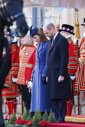 King Charles hosts President of Germany during the state visit to London, 03 December 2025 State visit of the President of Germany Frank-Walter Steinmeier along with his wife Elke Büdenbender visit Windsor Castle on day one of the state visit In the Quadrangle of Windsor Castle, a Guard of Honour will give a Royal Salute and the regimental Band will play the German and British National Anthems. The Federal President, accompanied by The King, will inspect the Guard of Honour, before rejoining The Queen and Ms. Büdenbender, together with The Prince and Princess of Wales, to view the military Rank and March past., Credit:Ian Vogler Avalon UK, London  Copyright: xIanxVoglerx xAvalonx 1056230932