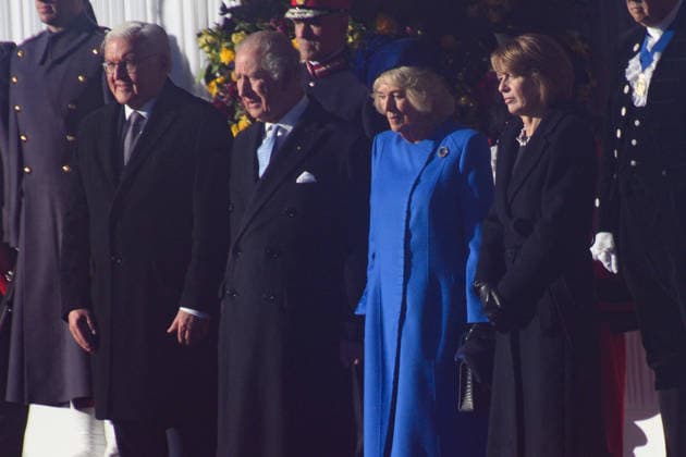 Ceremonial Welcome For State Visit of The President of Germany - Windsor, Windsor, UK - Wednesday 03 December 2025 (L-R) - German President Frank-Walter Steinmeier, King Charles III, Queen Camilla, Elke Büdenbender at the Ceremonial Welcome for the State Visit of The President of Germany Frank-Walter Steinmeier at Windsor in Windsor, England, UK on Wednesday 03 December, 2025., Credit:Justin Ng Avalon UK, England, Windsor, Windsor  Copyright: xJustinxNgx xAvalonx 1056228314