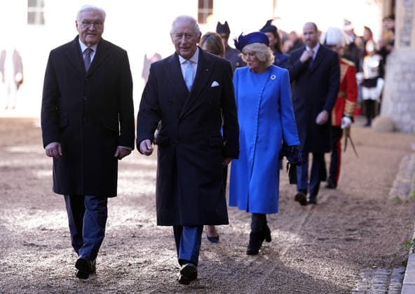 . 03 12 2025. Windsor, United Kingdom. King Charles III and Queen Camilla with the President of Germany and his wife at a ceremonial welcome at Windsor Castle on the first day of their State Visit to the United Kingdom.  xPicturexbyxxi-Imagesx xPoolx IIM-26430-0090