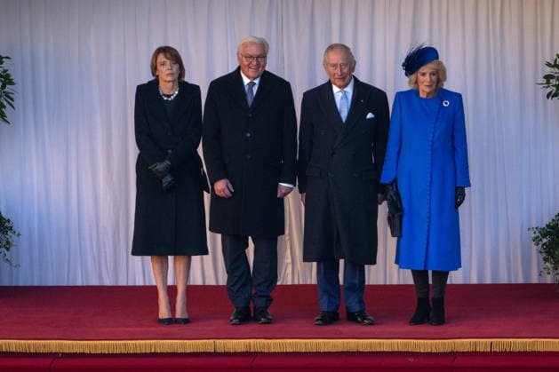 . 03 12 2025. Windsor, United Kingdom. King Charles III and Queen Camilla with the President of Germany and his wife at a ceremonial welcome at Windsor Castle on the first day of their State Visit to the United Kingdom.  xPicturexbyxxi-Imagesx xPoolx IIM-26430-0098