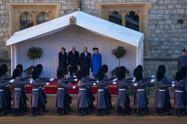 . 03 12 2025. Windsor, United Kingdom. King Charles III and Queen Camilla with the President of Germany and his wife at a ceremonial welcome at Windsor Castle on the first day of their State Visit to the United Kingdom.  xPicturexbyxxi-Imagesx xPoolx IIM-26430-0100
